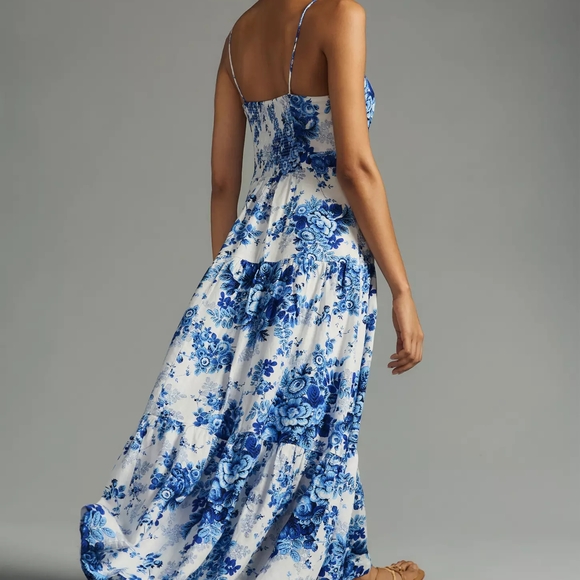 *2xHP* NWT Maeve Drop-Waist Floral Blue and White Summer Maxi Dress - Picture 3 of 5